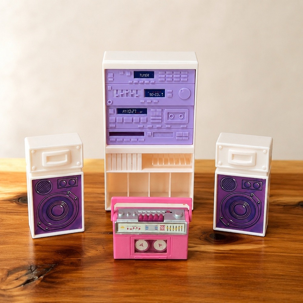 Vintage Barbie Stereo Entertainment Center Boombox Speakers Mattel 1993 Lot